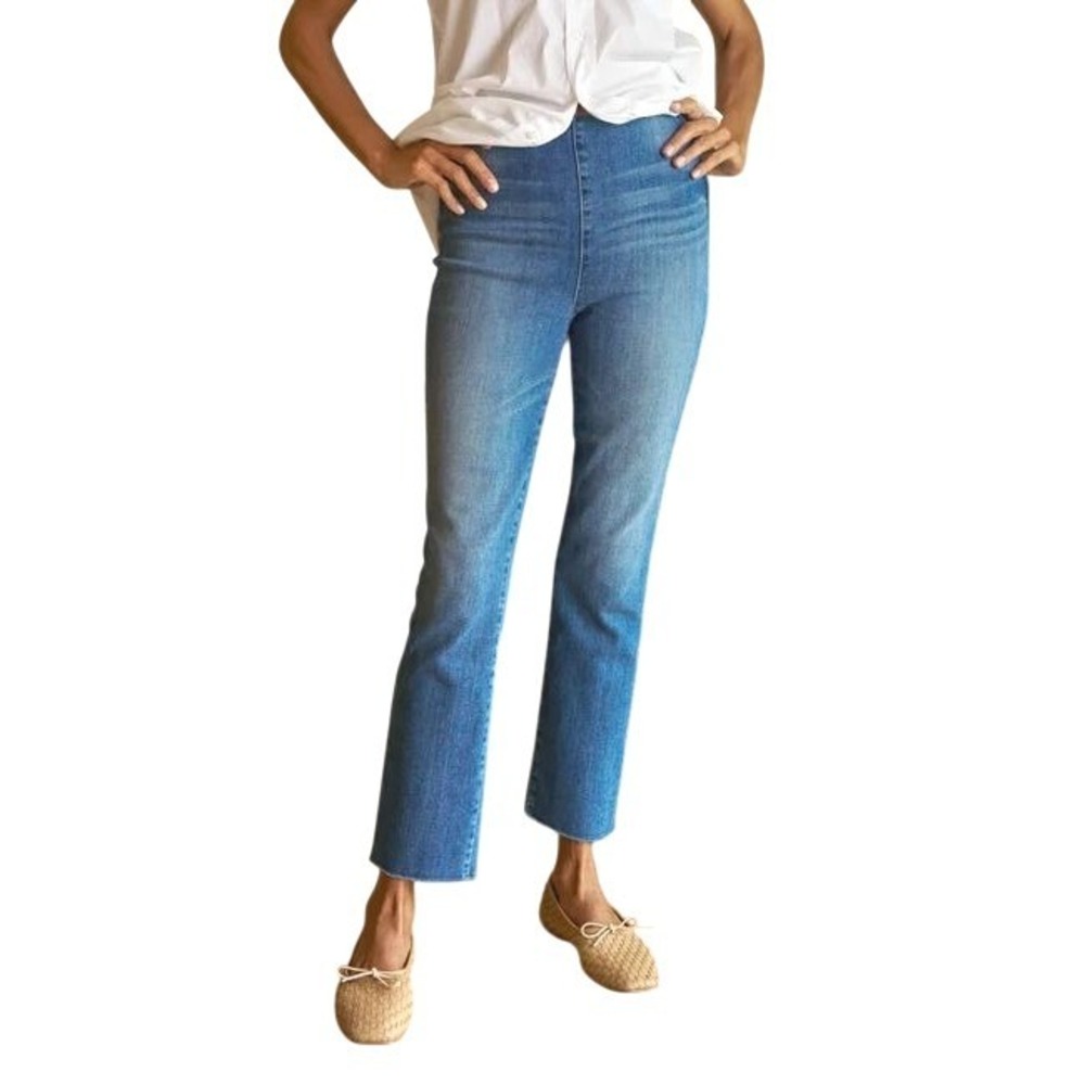 Frank & Eileen Derry Illusion 01 Pull On Jeans Medium Wash Raw Hem Size 30
